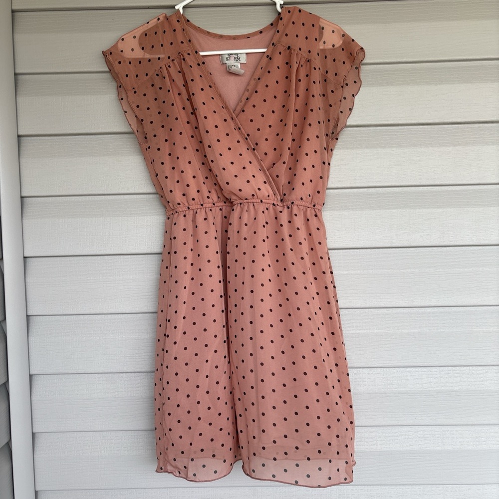 Flutter Sleeve Polka Dot Wrap Dress - Dusty Rose